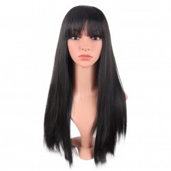 Peruca din fibra sintetica cu par lung cu breton de 65 cm drept Brunet 9011651B